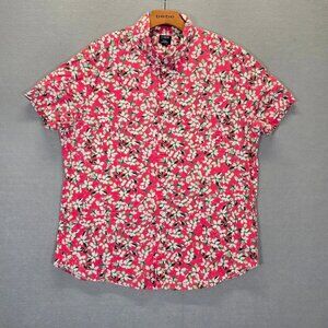 J Crew Shirt Mens Pink Floral Flex Washed Slim Pocket Button Up Collared Sz XL